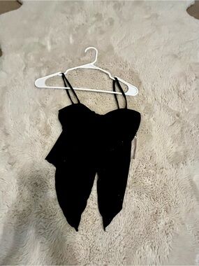 Black Women's Crop Top with Asymmetrical Tie Front
